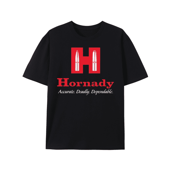 HORNADY Red Letter H Large Pattern Short Sleeve, Slogan Print T Men'S and Women'S Cotton Black T-shirt