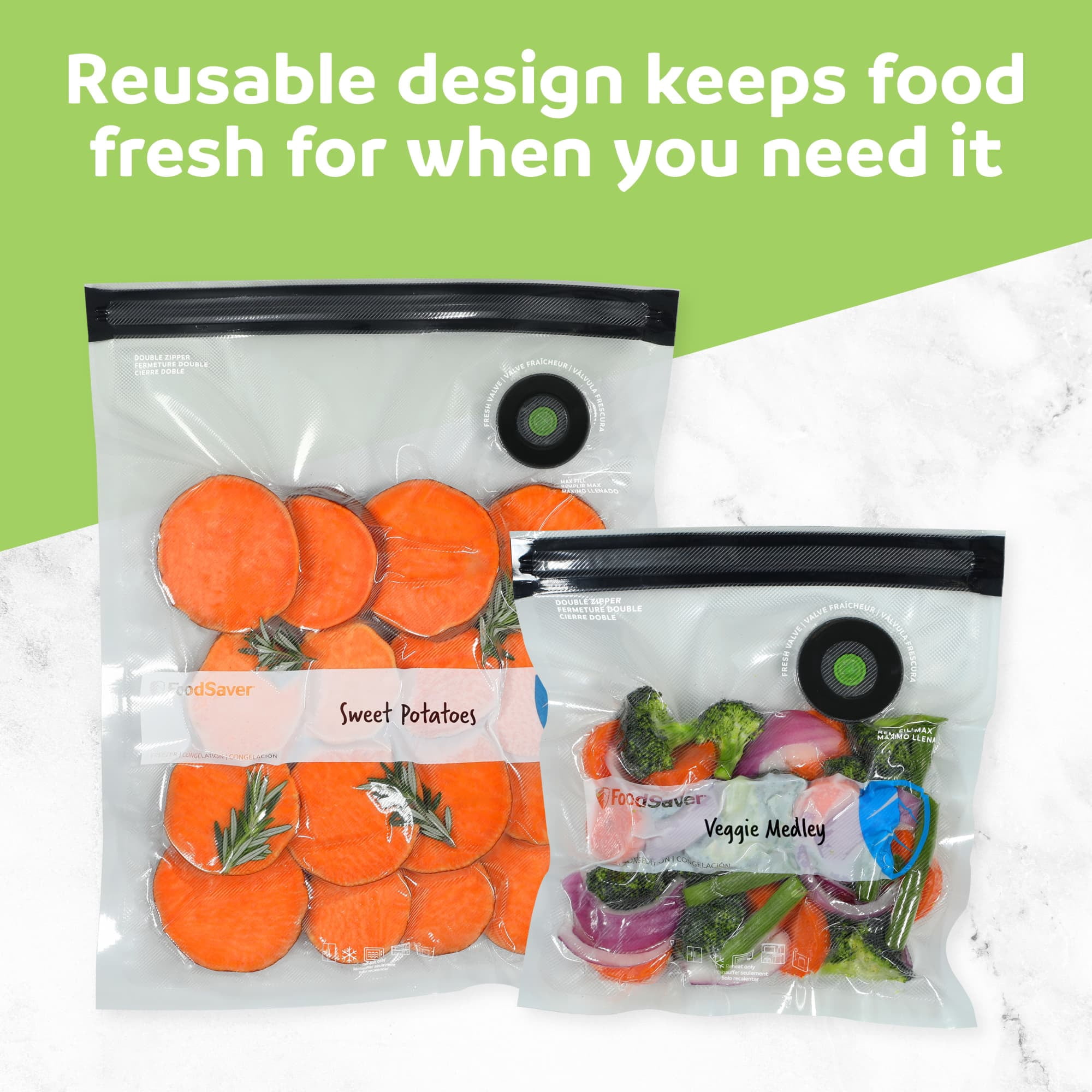 FoodSaver Reusable Gallon Vacuum Zipper Bags, 8 Count BPA-Free Storage Bags for Food, Sous Vide, and Meal Prep, Compatible with Handheld Sealers