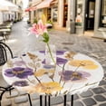 thumbnail image 3 of Watercolors Purple Yellow Floral Elastic Fitted Round Table Cover Flowers Waterproof Outdoor Tablecloth for Holiday Party, Picnic, Patio & Dining Fits Tables Up to 36"-44", 3 of 8
