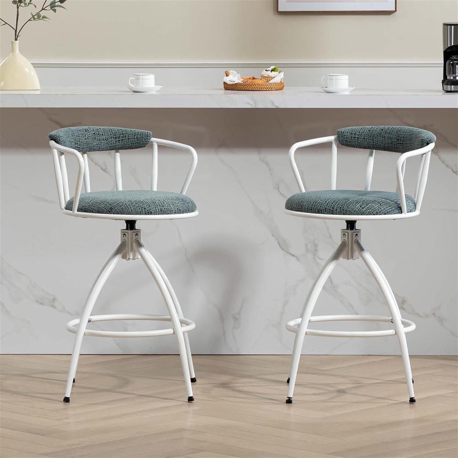Demi Bonn 34" Counter Height Bar Stools Set of 2, Fabric Cover Swivel Barstools with Back, Kitchen Island Countertop Chairs for Dining Room, Blue