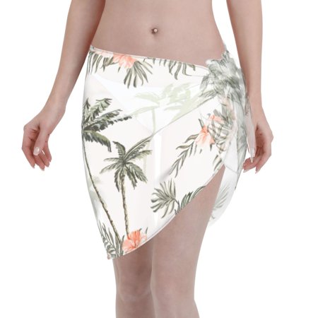 Coaee Vintage Palm Trees Women s Short Sarongs Beach Wrap Sheer Bikini Wraps Chiffon Cover Ups for Beach  Swimming  Holiday