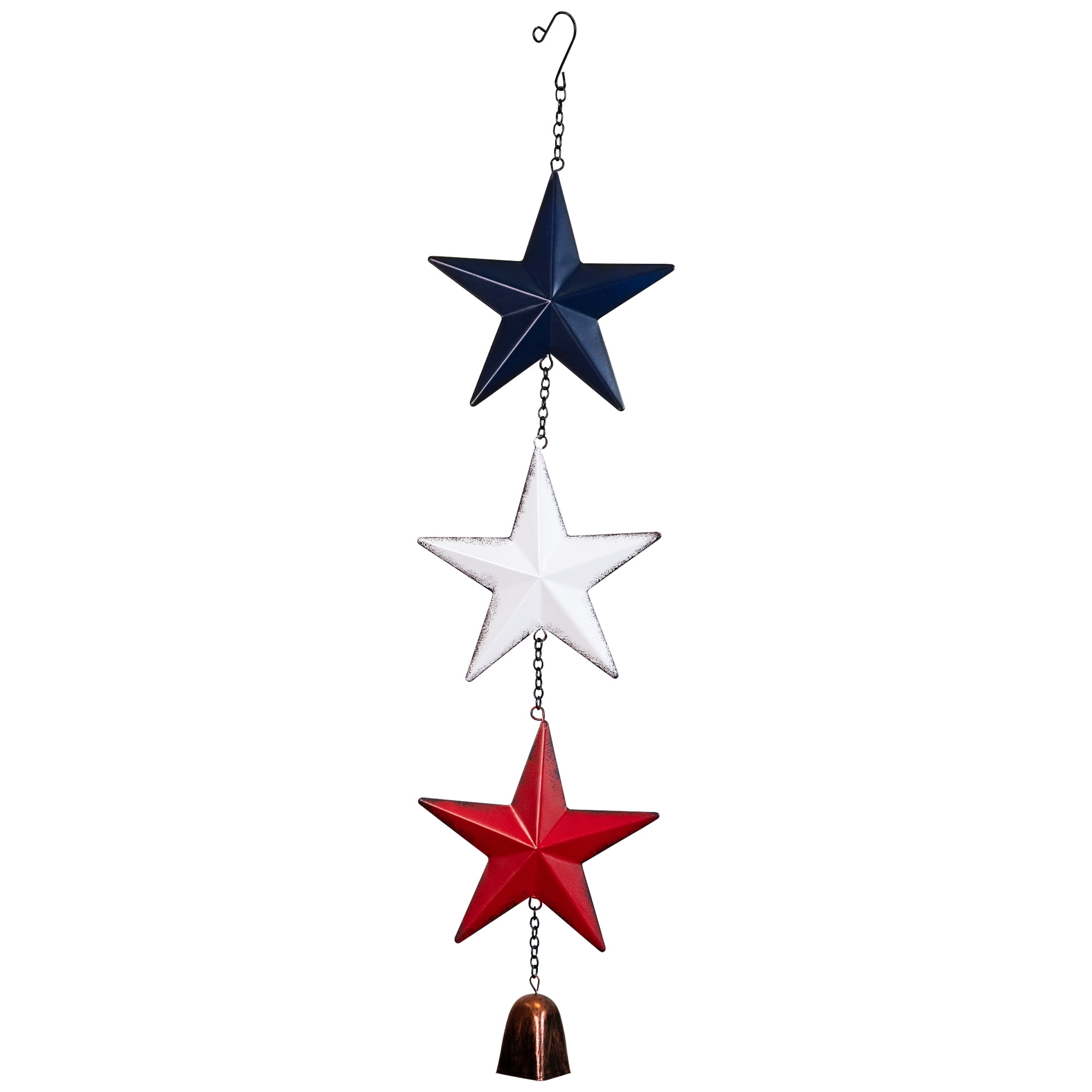 Metal Stars and Bell Hanging Patriotic Wind Chime Decoration - 26"