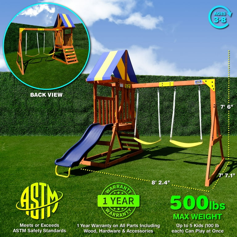 Sportspower My 1st Wood Swing Set with 2 Swings, Rock Climber & 6