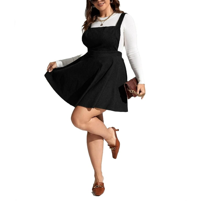 Black pinafore dress plus size hotsell
