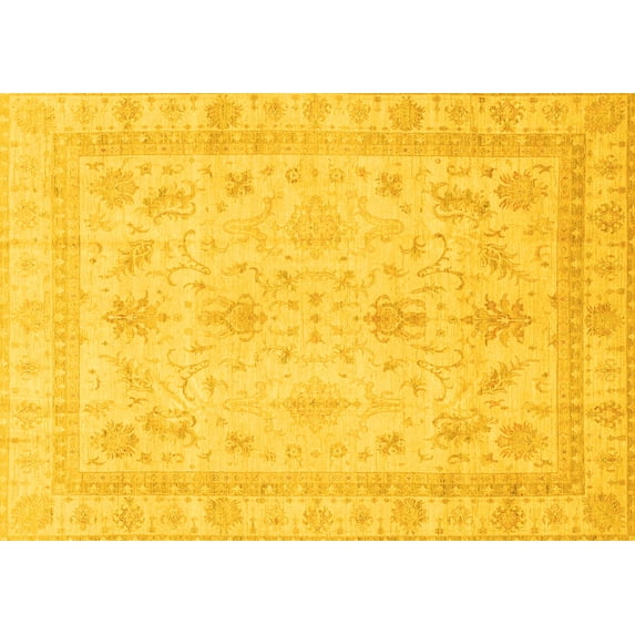 Ahgly Company Machine Washable Indoor Rectangle Oriental Yellow Traditional Area Rugs, 6' x 9'