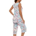 thumbnail image 5 of Busydd Womens Pajama Sets Fahion Boho Floral Pjs Sets for Women 2 Piece Lounge Set Casual Comfy Round Neck Sleeveless Pleated Camisole Tops and Knee Length Pants Loungewear with Pockets, 5 of 7