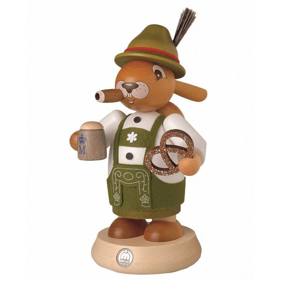 Encenseur Allemand Lapin de Pâques Bavarois, Hauteur 18 cm / 7 Pouces, Erzgebirge original par Müller Seiffen