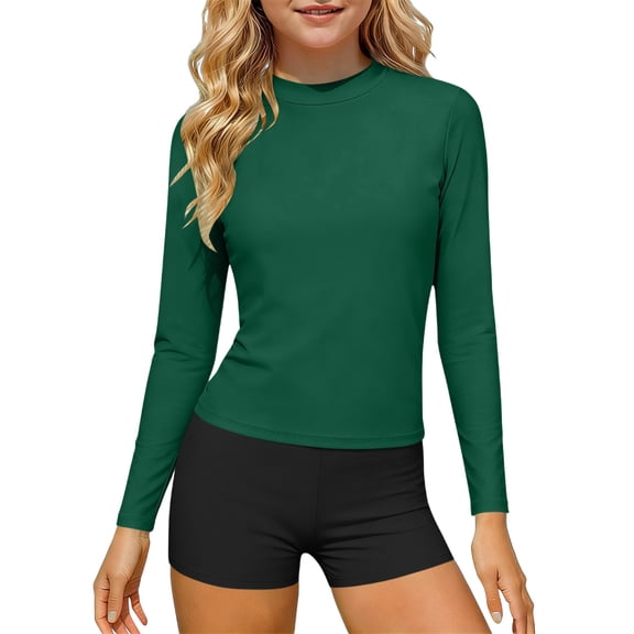 ITSAME Girls Rash Guard Swimwear Long Sleeve Tops and Boyshorts Quick-Dry Beach Swimsuit 2-Piece Army Green Size 13-14