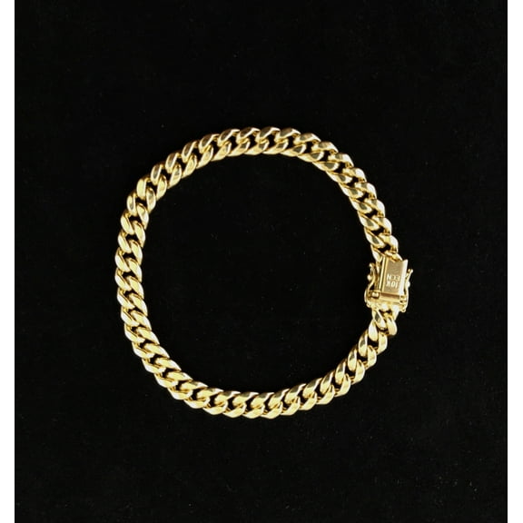 10k Yellow Gold 6.2mm Miami Cuban Bracelet Box Clasp Lock, Real 10K Yellow Gold,Miami Cuban Chain, 10k Real Gold Miami Cuban Bracelet (Bracelet length:7.5;)