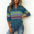 thumbnail image 4 of Rrxhxhs Sweatshirt for Women Colorful Horizontal‑Stripe Quarter Zip Mock Neck Long Sleeve Loose Casual Pullover Top, 4 of 5