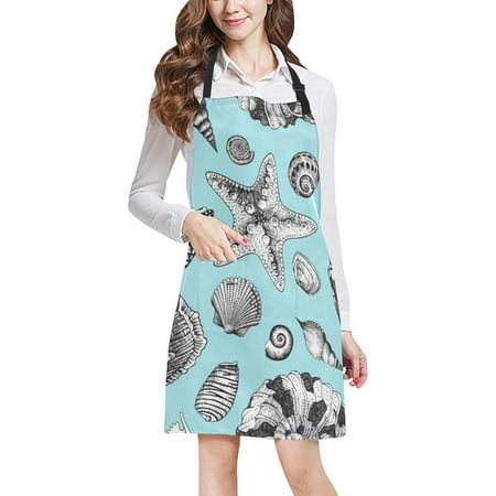 

ASHLEIGH Black And White Seashells Women Men Kitchen Apron Adjustable Bib Apron Front Pockets Perfect For Cooking