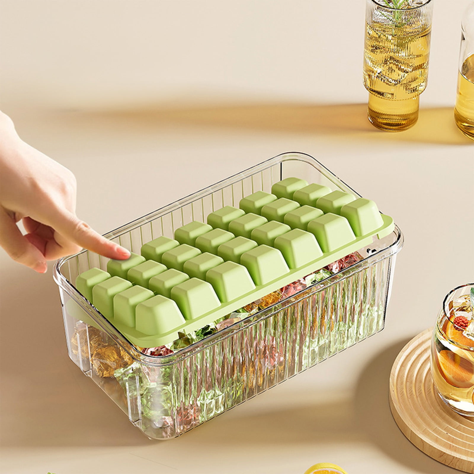 Fufafayo Double Layer Ice Tray, Press Type Ice Maker for Homemade Ice Cubes, Large Capacity Ice Making Box with Ice Shovel for Refrigerator, Kitchen or Freezer, Easy Release Stay Cool Design
