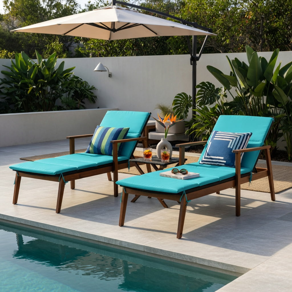 Hommoo 3-Piece Outdoor Rattan Lounge Chair Set with Adjustable Reclining Seats & Foldable Side Table for Patio, Deck, Pool or Backyard, Turquoise