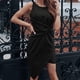 thumbnail image 4 of Vestido sin mangas irregular con abertura irregular de color sólido a la moda con cuello redondo para mujer Vestido con cremallera y falda Fridja hjkh7405, 4 of 8