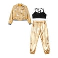 thumbnail image 3 of TiaoBug Kids Girls Shiny Metallic Bomber Jacket Coat Sports Pants Hip Hop Jazz Dance Crop Top Gold 14, 3 of 6