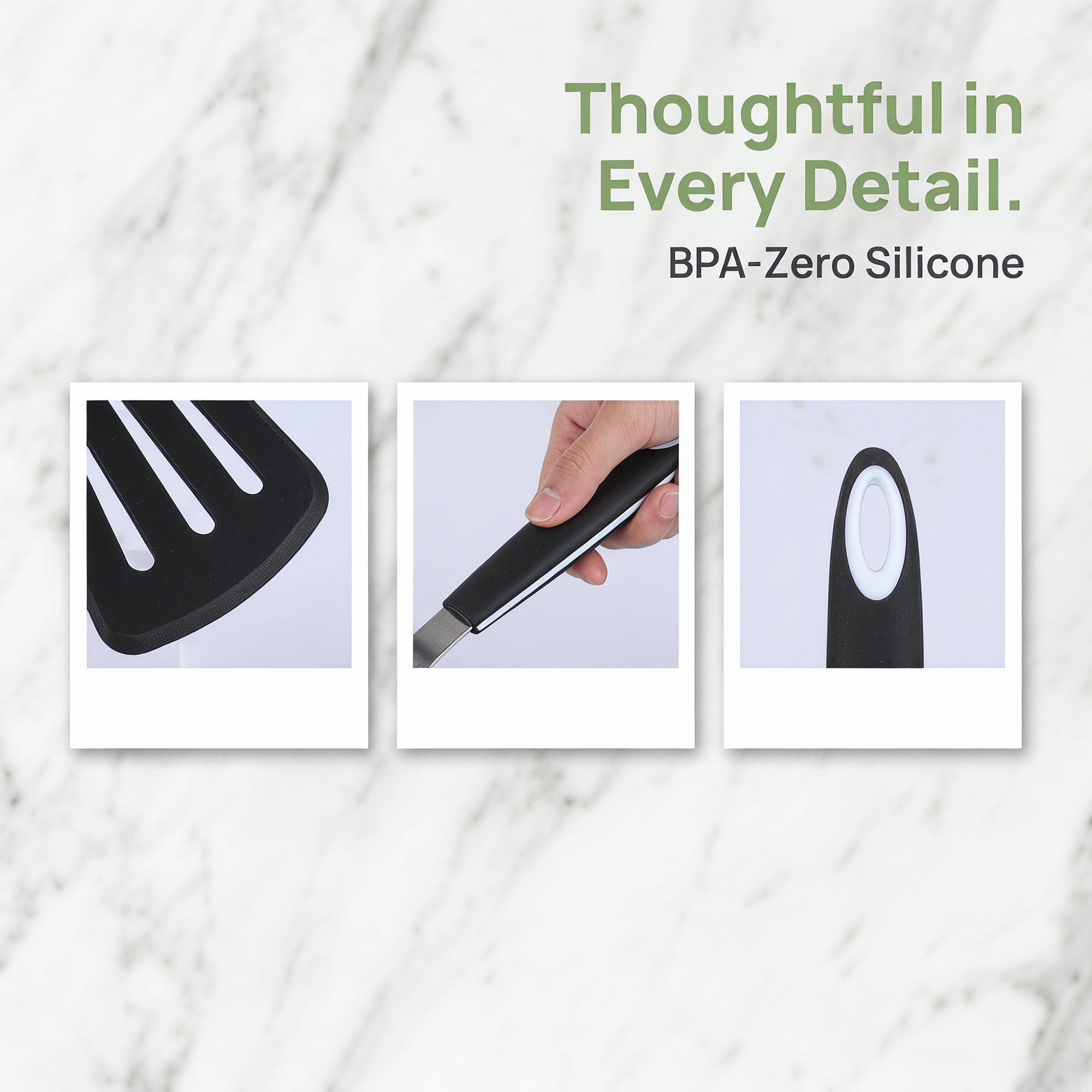 Unique Bargains Spatula Set with Rubber Tips for Non-Stick Cooking Black 14.8x4.1 inch