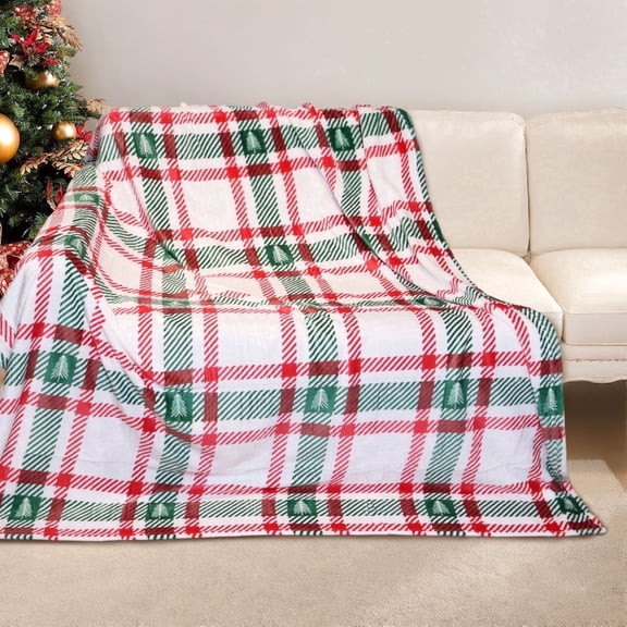 Gogreen Christmas Flannel Throw Blanket, 50"x60" 300GSM Soft Microfiber Cozy Fleece Blanket for Couch Bed, Holiday Decor - Christmas Check
