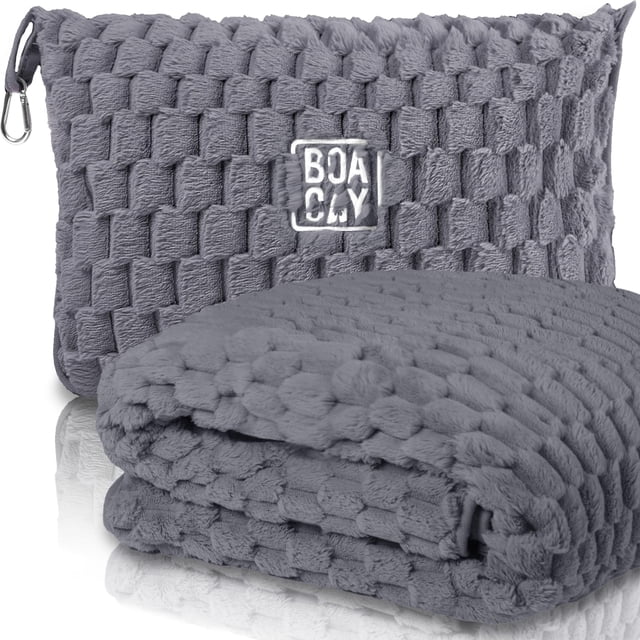 Manta de viaje BOACAY plegable para avión o coche con funda y clip