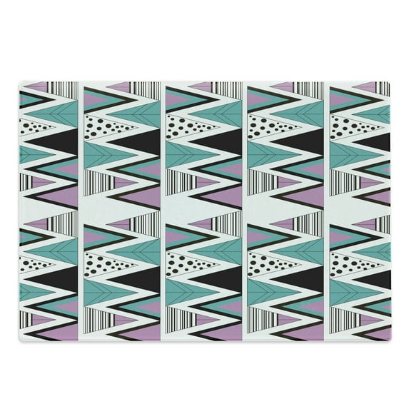 Geometric Cutting Board, 80s Memphis Zigzag Triangles Dotted and Striped Design, Decorative Tempered Glass Cutting and Serving Board, in 3 Sizes, by Ambesonne