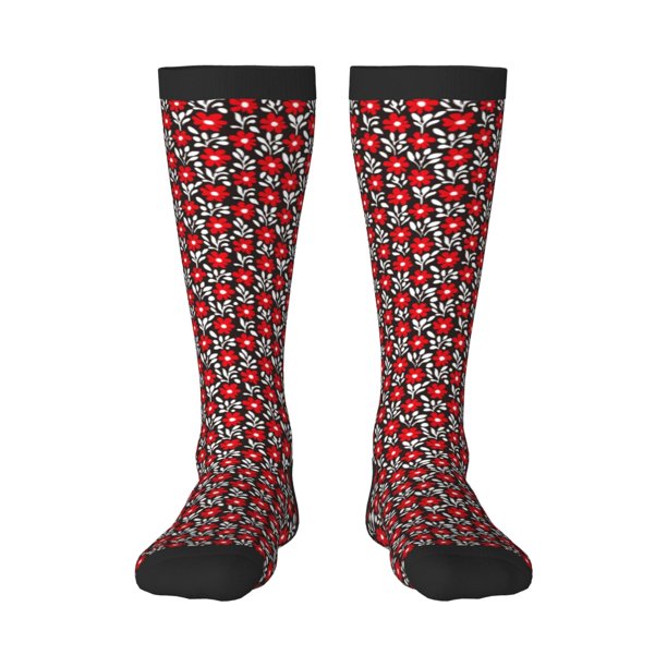 Fotbe Red Floral Calcetas Divertidas Estampadas para Hombre y Mujer, Calcetas de Algodón hasta la Rodilla para Caminar, Correr, Enfermería y Embarazo