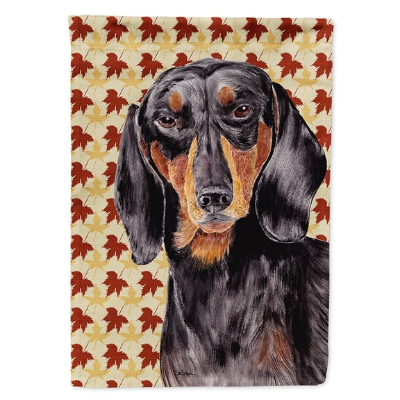 Dachshund Fall Leaves Portrait Garden Flag