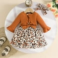 thumbnail image 2 of FYDUU Baby Girls Leopard Prints Dress Long Sleeve Ruffles Coat Tops Headbands Outfits Dresses Casual Sundress Fashionable Cute 6-9 Months, 2 of 7