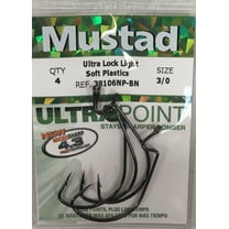 Mustad Light Wire Ultra Lock Soft Plastics Hook (Black Nickel) - Size: 1/0 4pc