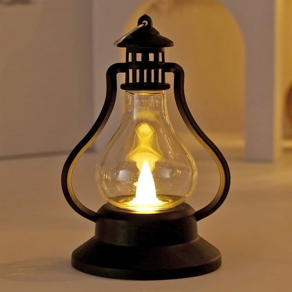 Bxaolu Decorative Candle Lantern:Mini Lantern with LED Candle, Vintage 5.1" Tall Hanging Lanterns for Christmas Outdoor Wedding Party Home Living Room Fireplace Decor, Black-1Pack