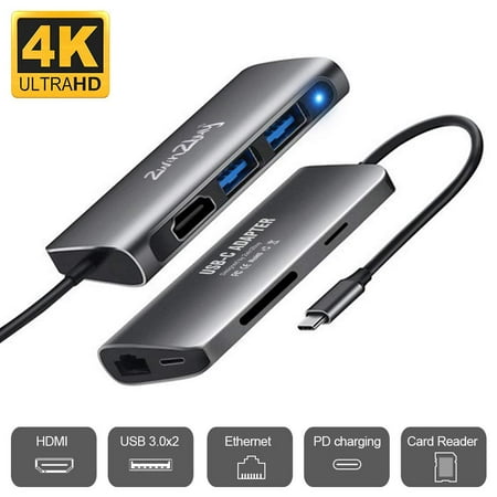 Macbook Ethernet + Usb Hub USB C Hub,iClover 7-in-1 Type c Hub to HDMI 4K, Ethernet Port,Type-C PD Charging, SD/TF Card Reader and 2 USB 3.0 Ports USB 3.1 Adapter compatible with MacBook Pro 2017/2018, Nintendo Switch and more ()