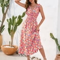 thumbnail image 3 of Puntoco Vestidos Mujer Verano Mujer Cintura Estampado Floral Cintura Vestido V-Cuello Correa Vestido Casual, 3 of 7