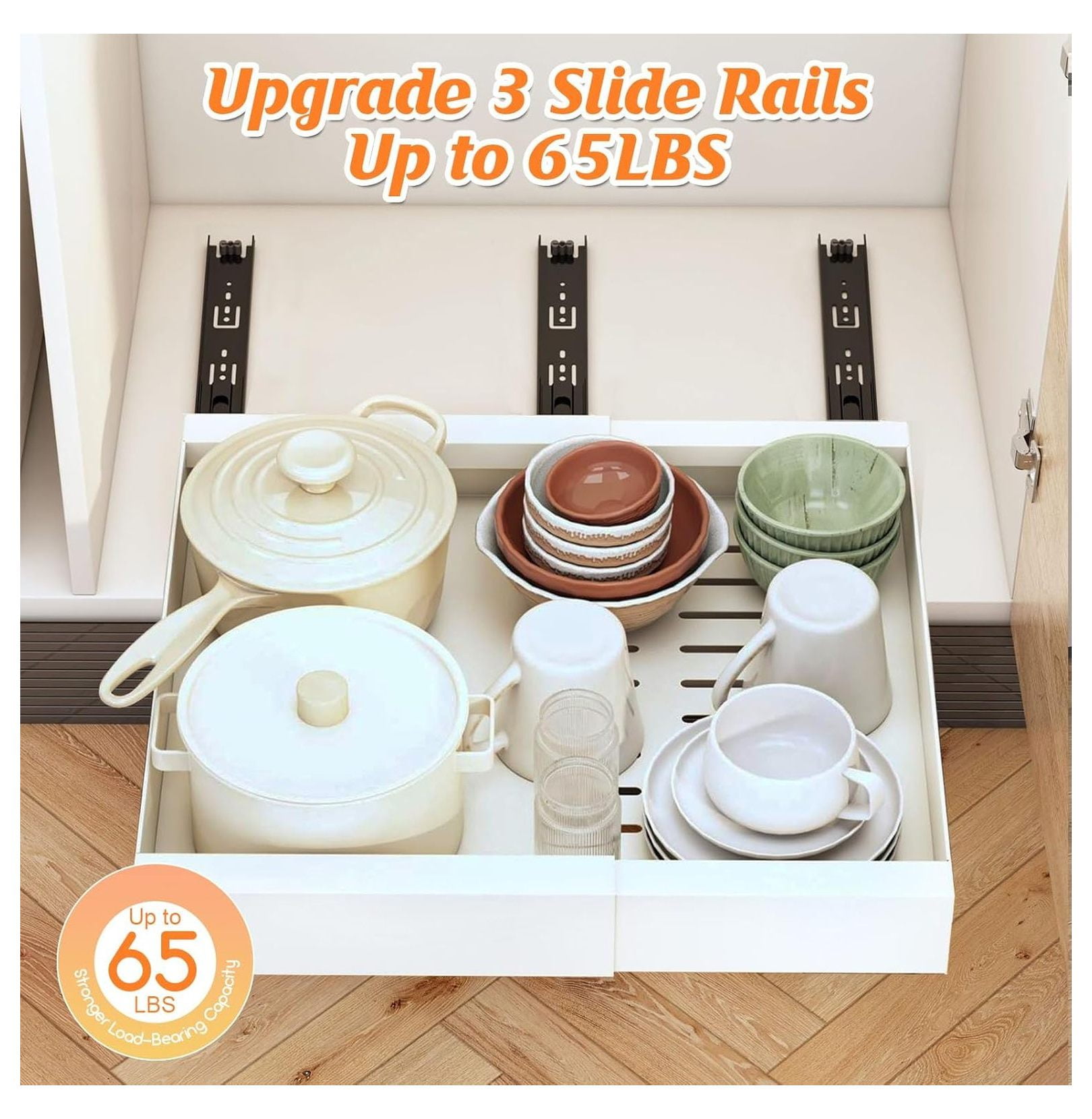 Pull Out Cabinet Organizer 2PC, 21" Deep Expandable Shelves (12-21") for Kitchen, Bathroom, Under Sink - Adhesive & Screw Installation