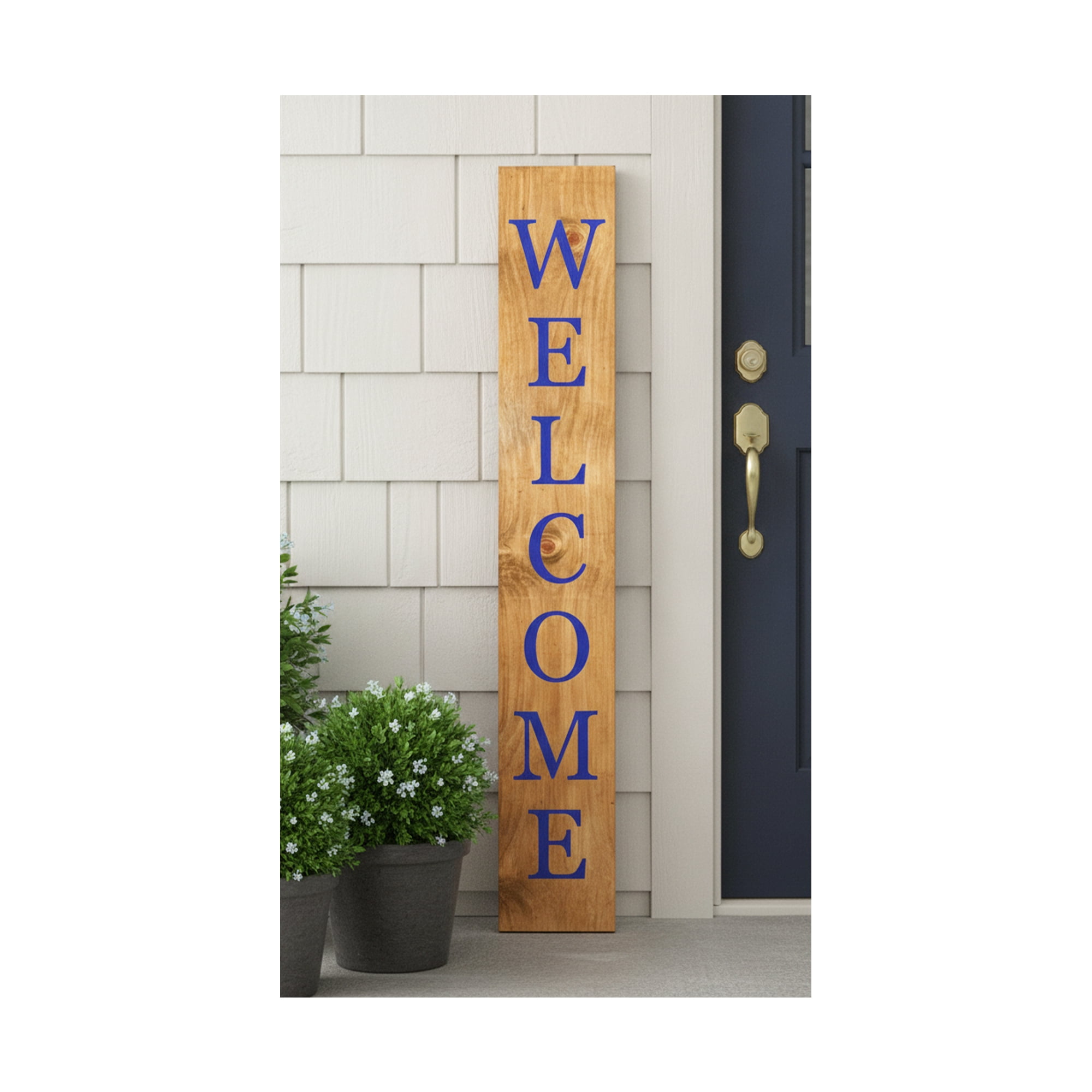 Calloway Mills 119375907 Blue Welcome Porch Leaner, 59" x 07"