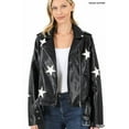 thumbnail image 3 of ZENANA VEGAN LEATHER STAR PATCH BELTED MOTO JACKET IN 3 COLORS (Red), 3 of 3