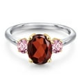 thumbnail image 3 of Gem Stone King 10K Two Tone Gold Red Garnet and Pink Lab Grown Diamond Engagement Ring for Women | 2.63 Cttw | Oval 9X7MM | Gemstone January Birthstone | Size 5, 3 of 6