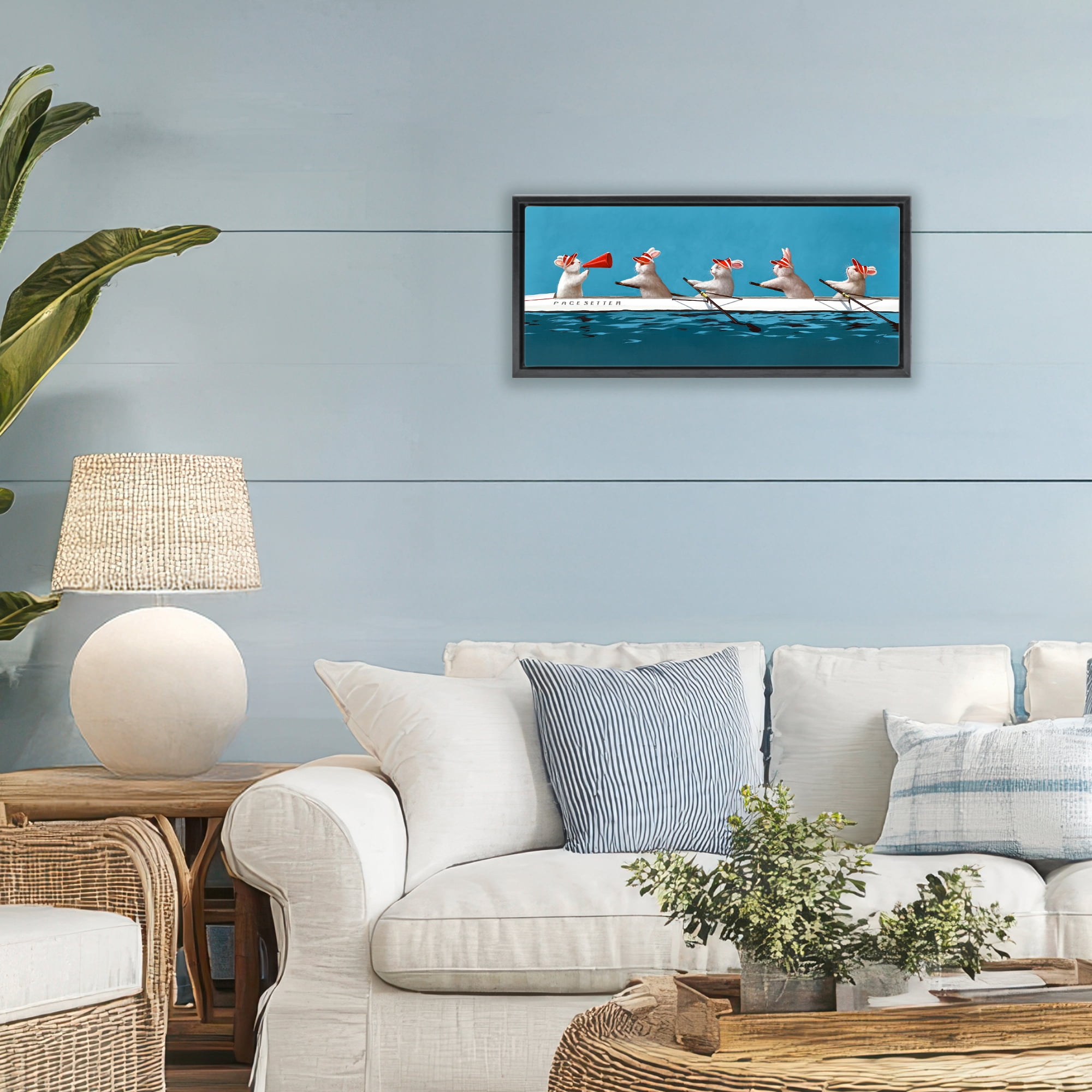 Stupell Industries Bunnies In The Boat Black Framed Floater Canvas Wall Art, design by Lucia Heffernan