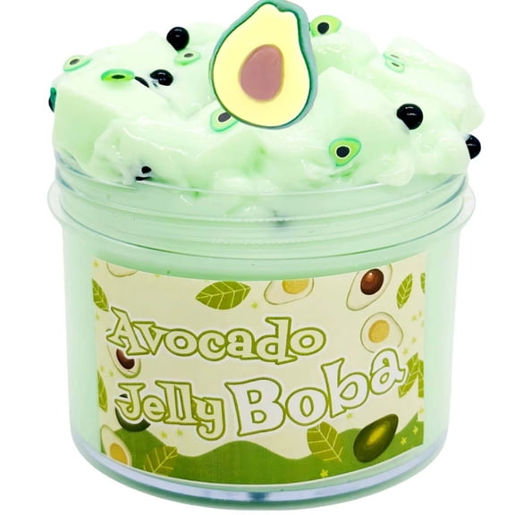 Kawaii Avocado Slime 70 ml, Slime Fluffy, Jelly Boba Tea Slime Set Birthday & Party, Soft & Non-Sticky, Sensory Toy for ASMR & Relaxation, with Cute Pendants
