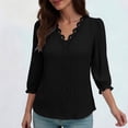 thumbnail image 2 of THDHVS Womens Shirts,Tops for Women Trendy,Women 3 4 Sleeve V Neck Lace Trim Blouse Solid Color Casual Dress Shirt, 2 of 4