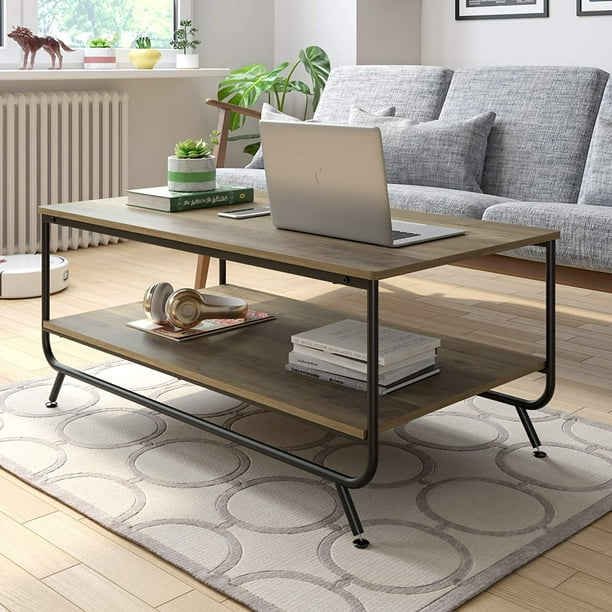 Homfa Coffee Table with Storage Shelf, 2tier Industrial Wood Cocktail