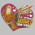 thumbnail image 2 of Women's Justice League Valentine's Day Aquaman I'm Totally Hooked on You  Graphic Tee Athletic Heather Medium, 2 of 4