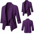 thumbnail image 2 of Mrat Ruched 3/4 Sleeve Open Front Draped Blazers Business Casual Basic Work Jackets for Women Plus Size Women's Blazers & Suit Jackets S-22 Purple 3XL, 2 of 6