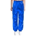thumbnail image 2 of Miutii Girls Boys Shiny Metallic Dance Cargo Pants Elastic Waistband with Pockets for Hip Hop Jazz Stage Performance Royal Blue 10, 2 of 3
