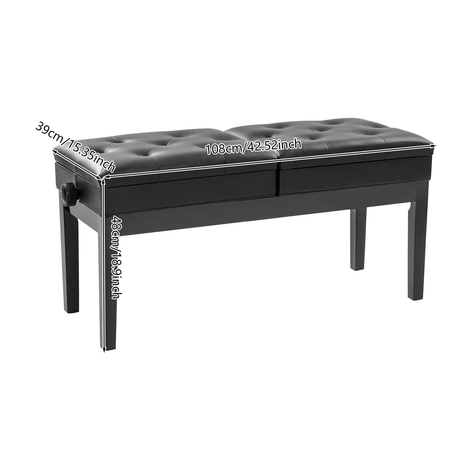 Floorstanding Double Seater Piano Bench, Adjustable Duet Piano Bench with Storage Box for Homes, Schools