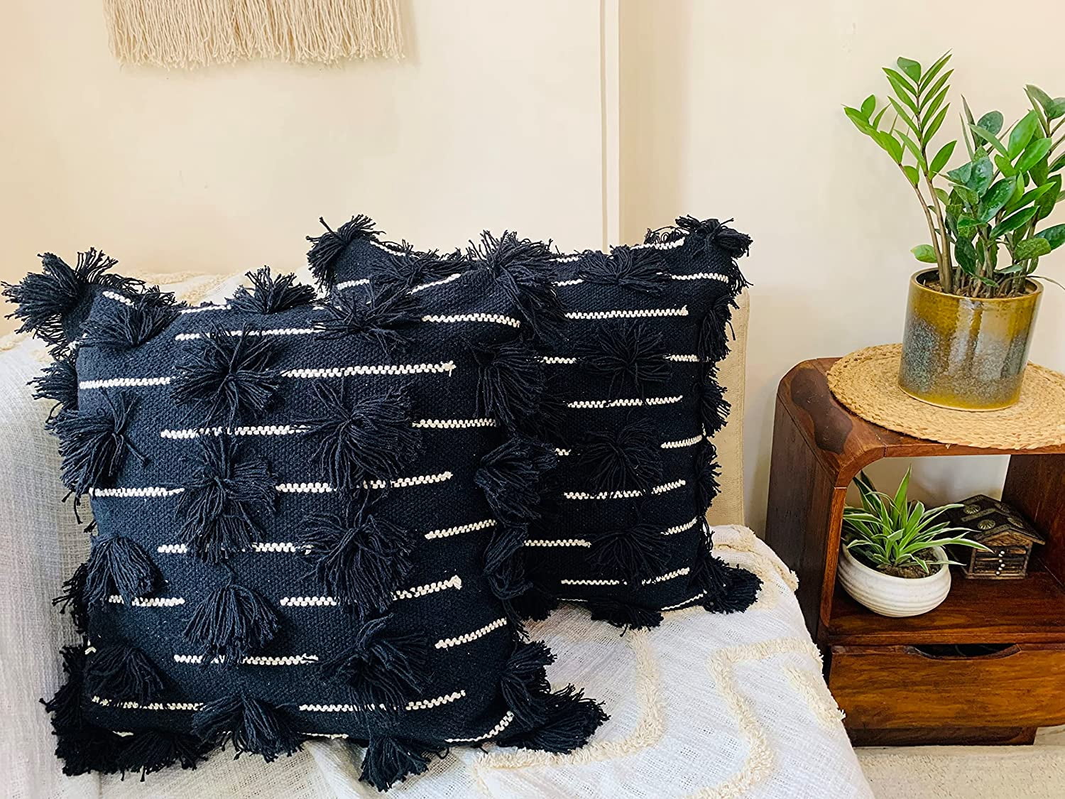 Nature4u Boho Throw Pillow Covers for Couch , 18 x 18Cotton HandWoven