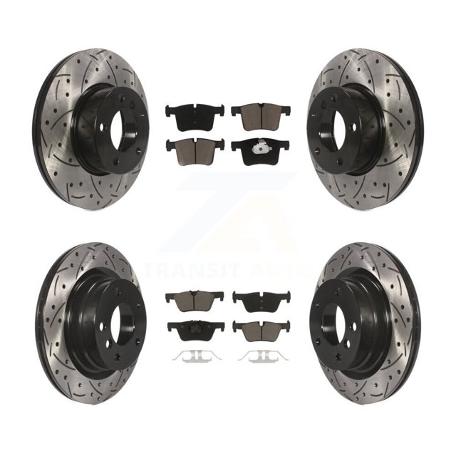 Transit Auto Front Rear Coated Drilled Slotted Disc Brake Rotors and Ceramic Pads Kit for Car BMW 320i 328d KDC-100402