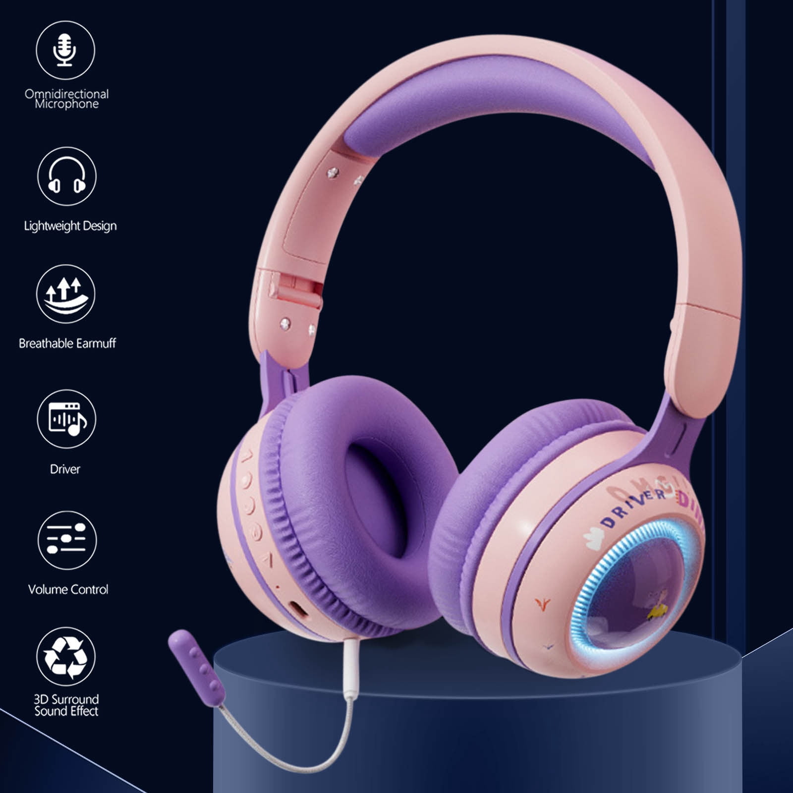 On-Ear Headphones Wired with Mic — Noise Isolating Plug in Headphones, Computer Headphones with Microphone, Headphones for Laptop, Headphones Corded, Headphones with Cord (Aux Jack 3.5mm) - Purple