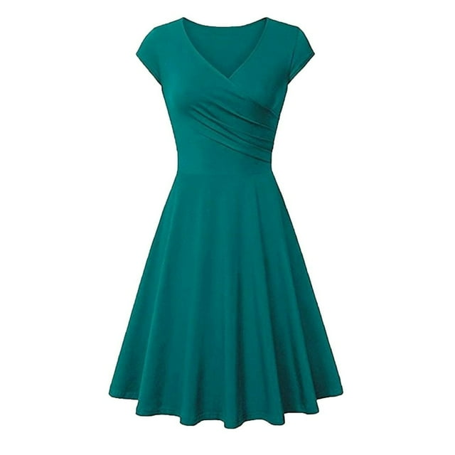 Robe Évasée Rétro pour Femmes, Manches Courtes, Style Vintage, Années 50, Décontractée, Soirée, Col, Noire, 2023