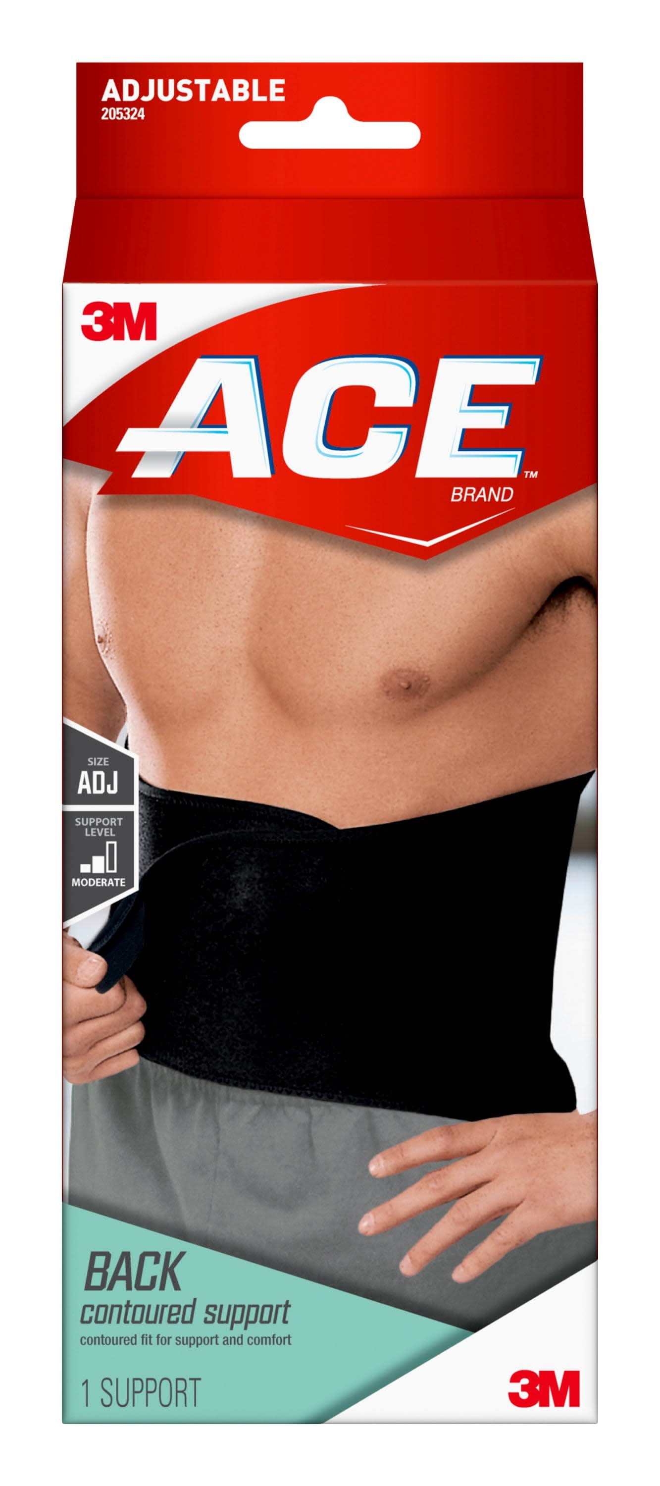ACE Brand Contoured Back Support, Adjustable Compression, Low-Profile Brace