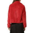 thumbnail image 3 of INSPIRE CHIC Women's Notch Collar Long Sleeve Open Front Faux Fur Fluffy Cropped Jacket Red S, 3 of 6