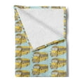 thumbnail image 2 of Old School Soft Flannel Fleece Throw Blanket, Vintage Repeating Pattern of Sketch Drawing Retro School Bus, Cozy Plush for Indoor and Outdoor Use, 70" x 90", Pale Blue Mustard, by Ambesonne, 2 of 5