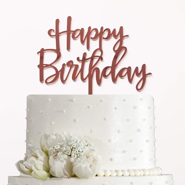 Espejo de feliz cumpleaños AMINJIE para decoración de tartas, acrílico dorado rosa